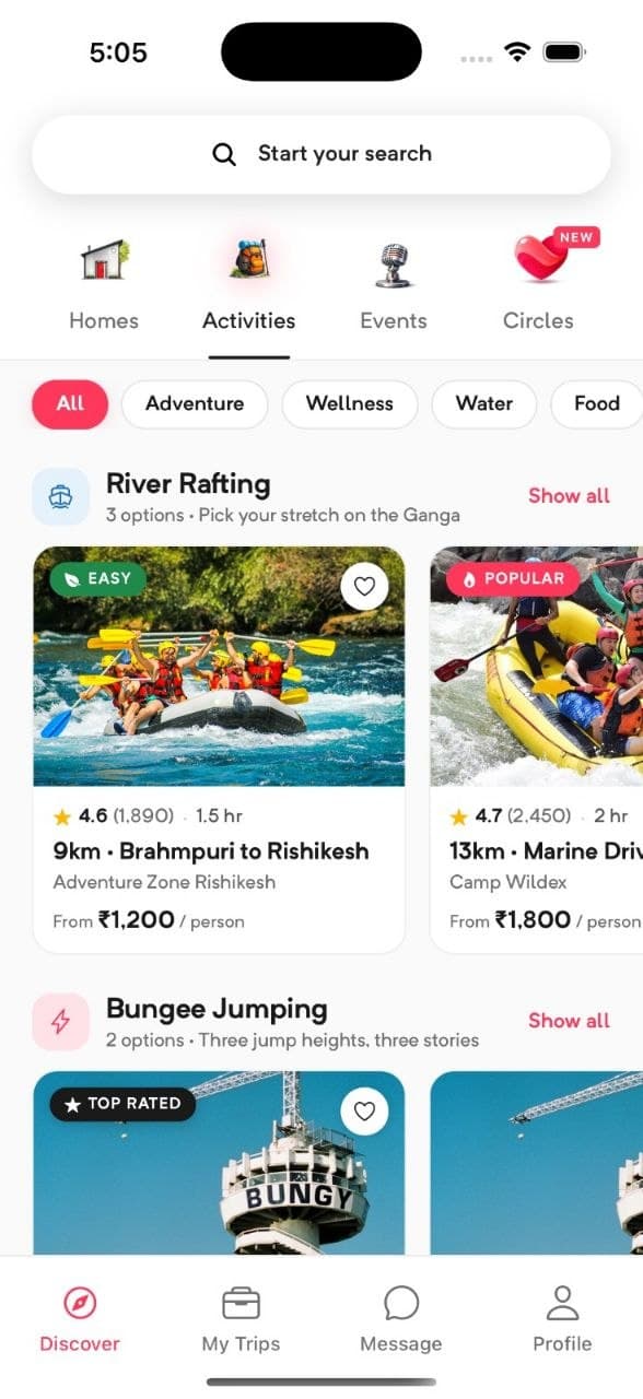 Outly app discover screen